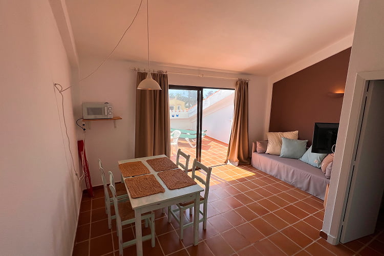 Apartamento 1 dormitorio - 2 Sala de estar con sofá cama y acceso a la terraza